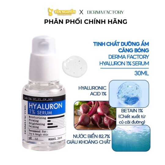 Tinh Chất Dưỡng Ẩm, Căng Bóng Derma Factory Hyaluron 1% Serum 30ml