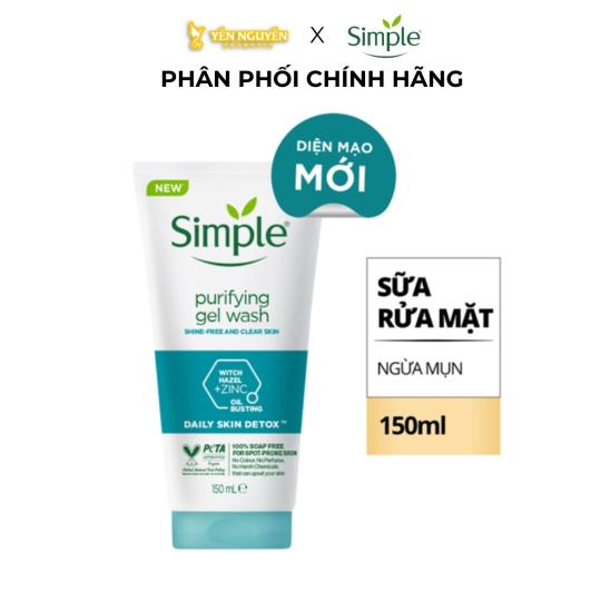 Gel Rửa Mặt Không Chứa Xà Phòng Kiềm Dầu, Ngừa Mụn Cho Da Nhạy Cảm Simple Purifying Gel Wash 150ml