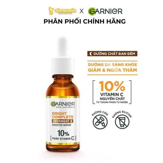 Serum Garnier Tinh Chất Dưỡng Sáng Da, Mờ Thâm Ban Đêm Garnier Skin Naturals Bright Complete Overnight Booster Serum 30ml