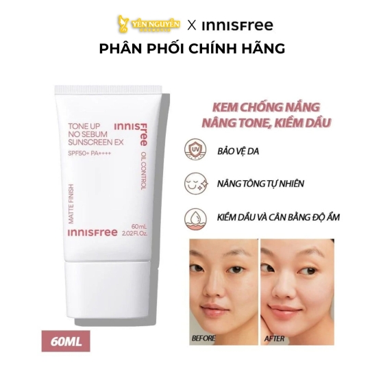 Kem Chống Nắng Nâng Tone, Kiềm Dầu Innisfree Tone Up No Sebum Sunscreen Ex SPF50/PA++++ 60ml