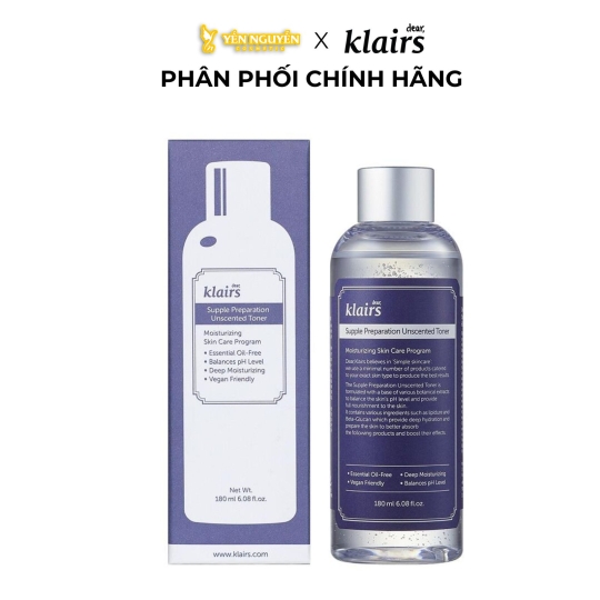 Nước Hoa Hồng Không Mùi Dưỡng Ẩm, Làm Dịu Da Klairs Supple Preparation Unscented Toner 180ml