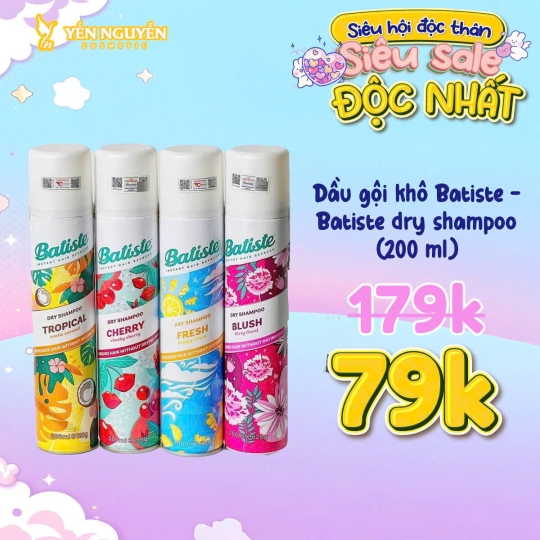 Dầu Gội Khô Batiste Dry Shampoo 200ml